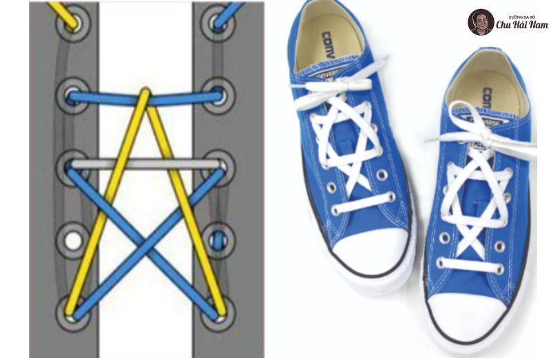 Buộc dây tạo hình ⭐ ngôi sao lớn ở giữa thân giày – cực kỳ thu hút.