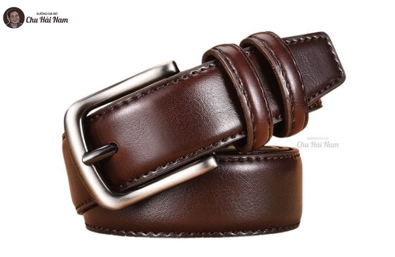 Thắt lưng nam khóa kim bằng da thật với mặt khóa kim loại sáng bóng